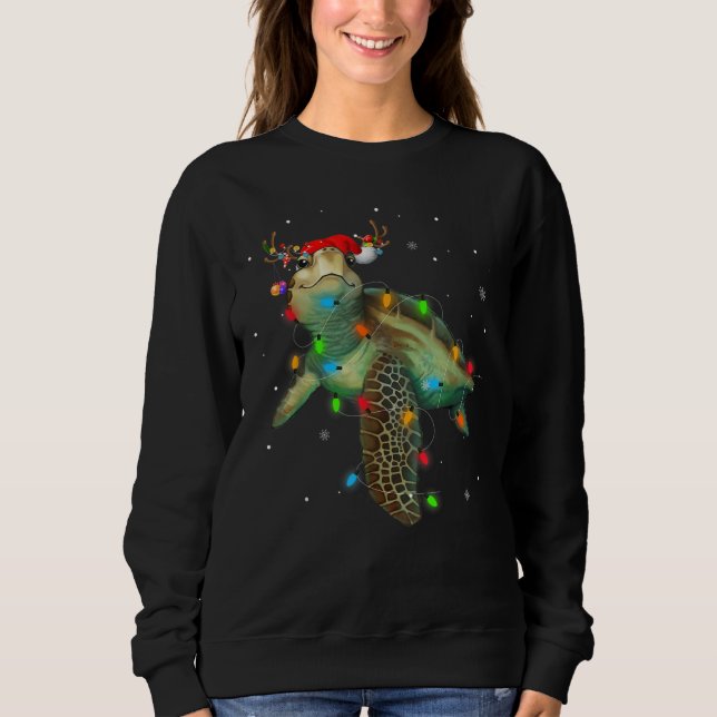 Sea Turtle Christmas Lights Santa Hat Merry Christ Sweatshirt (Front)