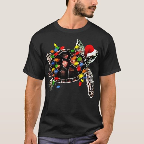 Sea Turtle Christmas Lights Santa Hat Merry Christ T_Shirt