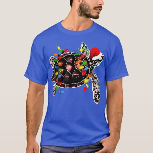 Sea Turtle Christmas Lights Santa Hat Merry Christ T_Shirt