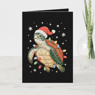Sea Turtle Christmas Lights Xmas Hat Holiday  Card