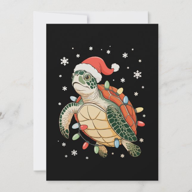Sea Turtle Christmas Lights Xmas Hat Holiday  Card (Front)