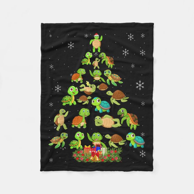 Sea Turtle Christmas Tree Matching Family Xmas Tre Fleece Blanket (Front)