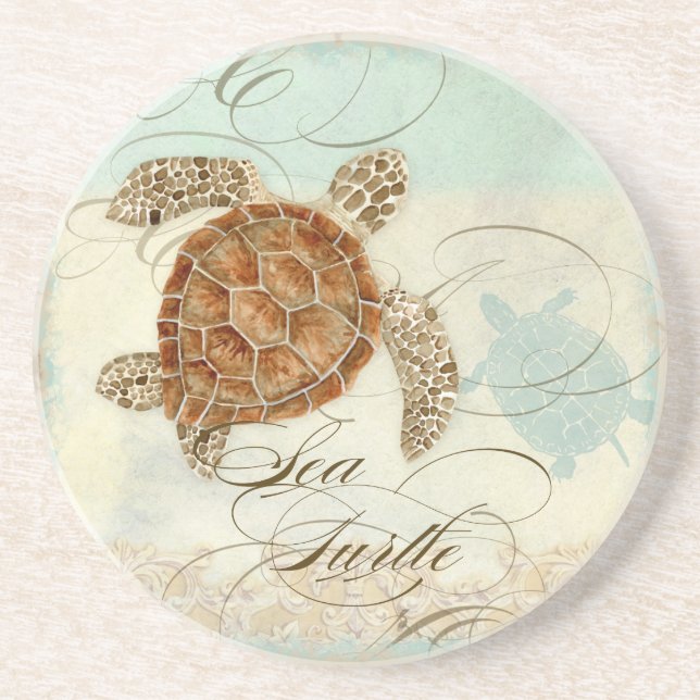 Sea Turtle Coastal Beach - Home Decor Coasters (Front)