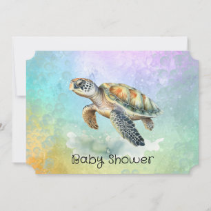 Sea Turtle Color Bubbles Baby Shower Invitation