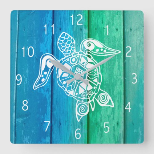 Sea Turtle  Colorful Ocean Waters Square Wall Clock