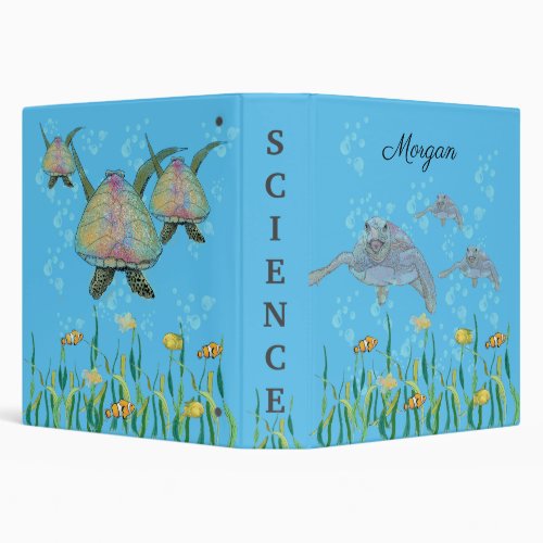 Sea Turtle Colorful Original Drawing Personalized 3 Ring Binder