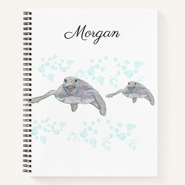 Sea Turtle Colorful Original Drawing Personalized Notebook (Front)