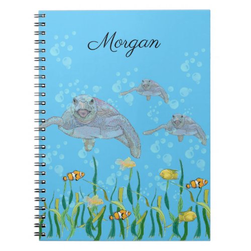 Sea Turtle Colorful Original Drawing Personalized Notebook