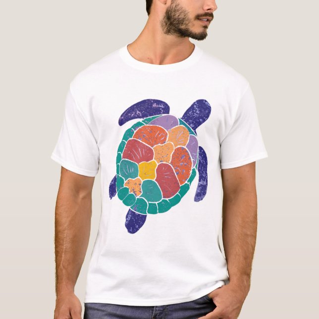 Sea Turtle Colourful Distressed Style Turtle T-Shirt (Front)