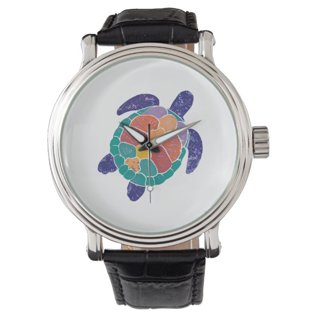 Sea Turtle Colourful Distressed Style Turtle Watch (Front)