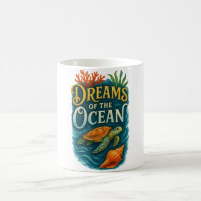 Sea Turtle &amp; Coral Art Coffee Mug