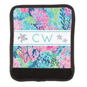 Sea Turtle Coral Pattern Monogrammed Cute Colorful Luggage Handle Wrap