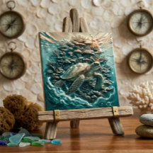 Sea Turtle Coral Reef 3D Faux Metal Ceramic