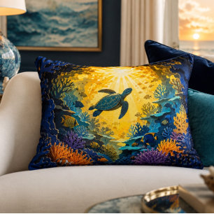 Sea Turtle Coral Reef Accent Pillow
