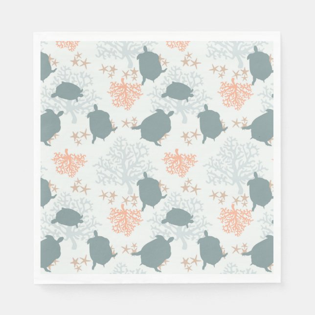 Sea Turtle Coral Reef Beach Pattern Napkins (Front)