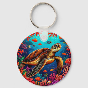 🐢 Sea Turtle Coral Reef For Ocean Lovers Gift Keychain