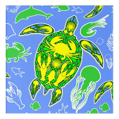 Sea Turtle Coral Reef Marine Life Symbol  Acrylic Print
