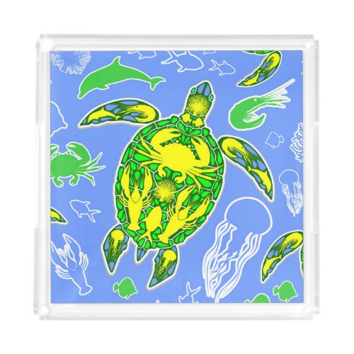 Sea Turtle Coral Reef Marine Life Symbol  Acrylic Tray