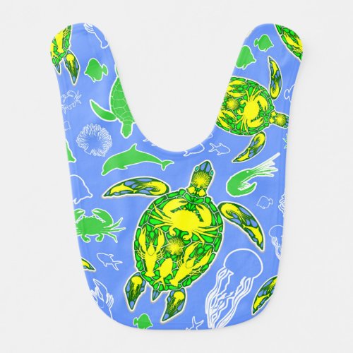 Sea Turtle Coral Reef Marine Life Symbol  Baby Bib