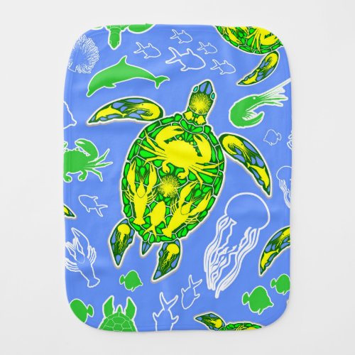 Sea Turtle Coral Reef Marine Life Symbol  Baby Burp Cloth