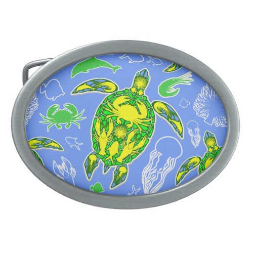 Sea Turtle Coral Reef Marine Life Symbol  Belt Buckle