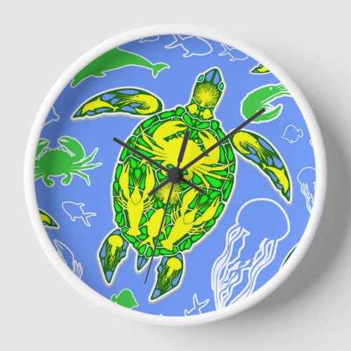 Sea Turtle Coral Reef Marine Life Symbol  Clock