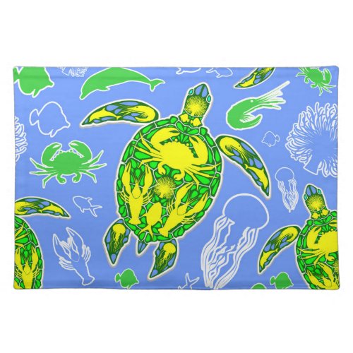 Sea Turtle Coral Reef Marine Life Symbol  Cloth Placemat