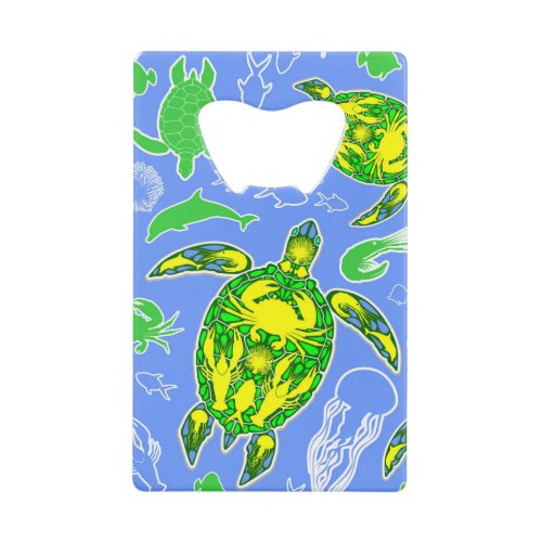 Sea Turtle Coral Reef Marine Life Symbol  Credit Card Bottle Opener