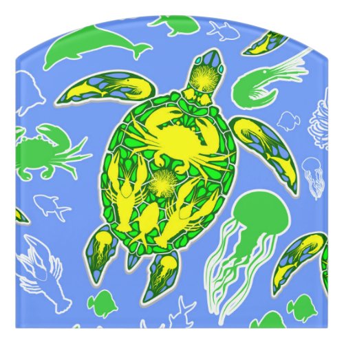 Sea Turtle Coral Reef Marine Life Symbol  Door Sign