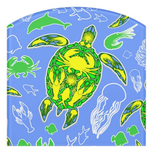 Sea Turtle Coral Reef Marine Life Symbol  Door Sign