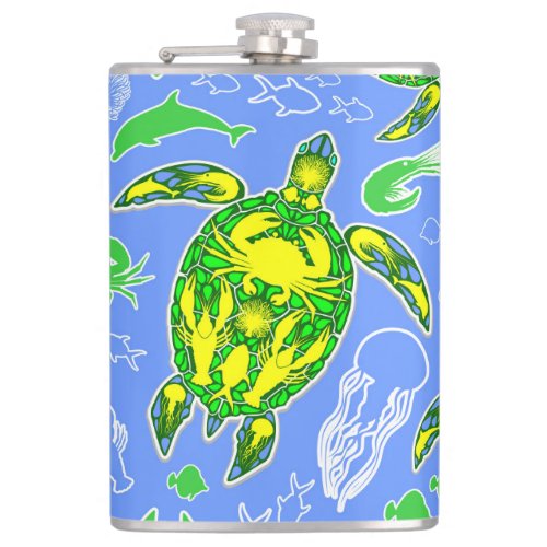 Sea Turtle Coral Reef Marine Life Symbol  Flask