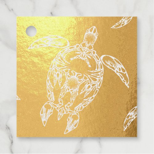 Sea Turtle Coral Reef Marine Life Symbol  Foil Favor Tags