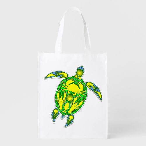 Sea Turtle Coral Reef Marine Life Symbol  Grocery Bag