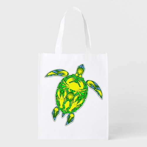 Sea Turtle Coral Reef Marine Life Symbol  Grocery Bag