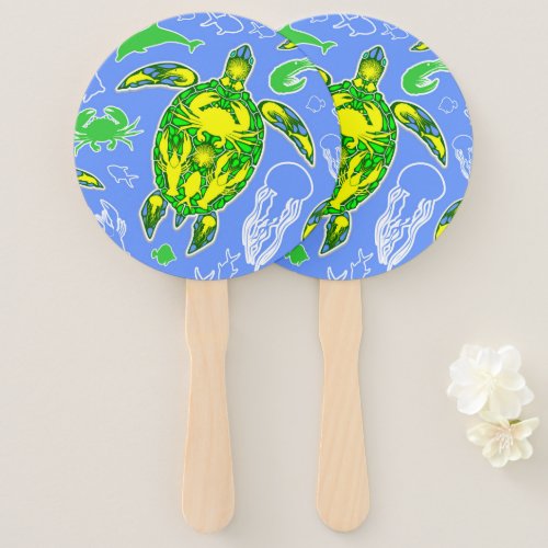 Sea Turtle Coral Reef Marine Life Symbol  Hand Fan