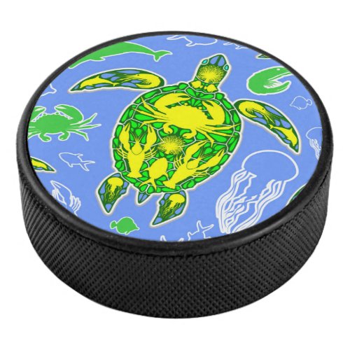 Sea Turtle Coral Reef Marine Life Symbol  Hockey Puck