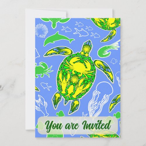 Sea Turtle Coral Reef Marine Life Symbol  Invitation