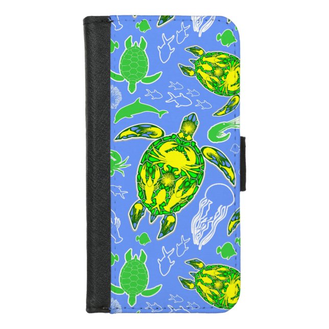 Sea Turtle Coral Reef Marine Life Symbol  iPhone Wallet Case (Front)