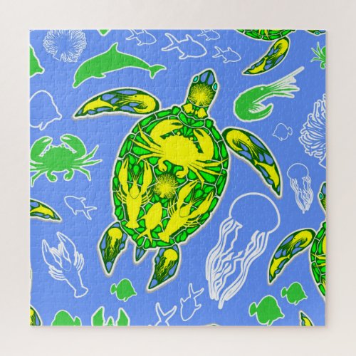 Sea Turtle Coral Reef Marine Life Symbol  Jigsaw Puzzle