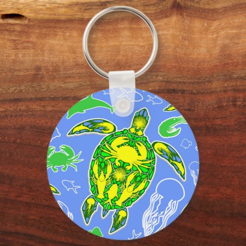 Sea Turtle Coral Reef Marine Life Symbol  Keychain