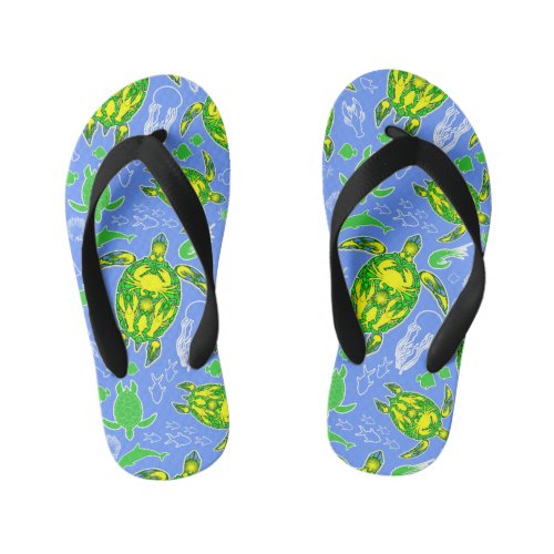 Sea Turtle Coral Reef Marine Life Symbol  Kids Flip Flops