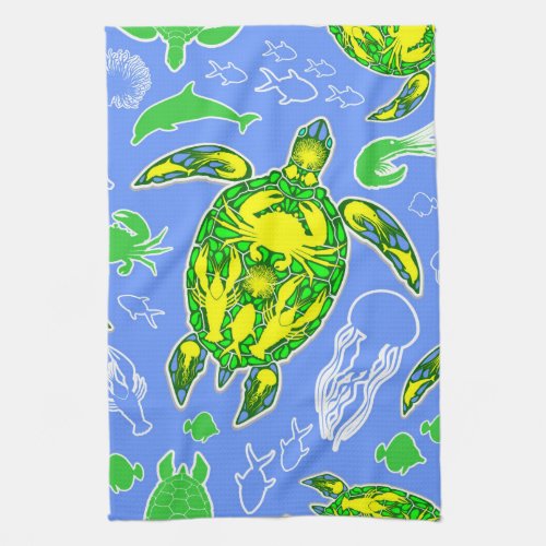 Sea Turtle Coral Reef Marine Life Symbol  Kitchen Towel