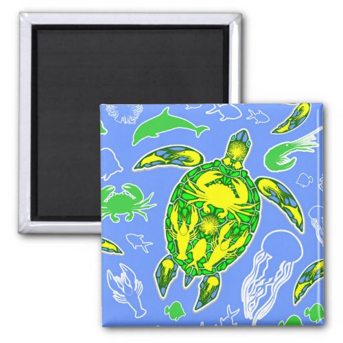 Sea Turtle Coral Reef Marine Life Symbol  Magnet