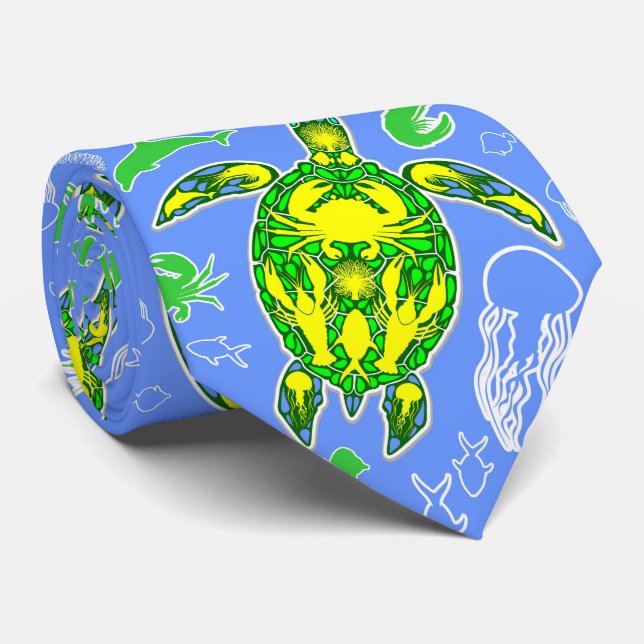 Sea Turtle Coral Reef Marine Life Symbol  Neck Tie (Rolled)