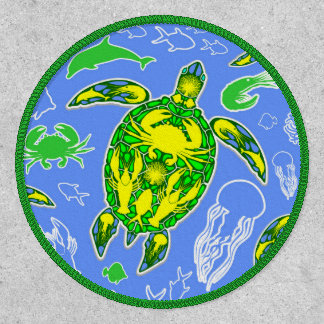 Sea Turtle Coral Reef Marine Life Symbol  Patch