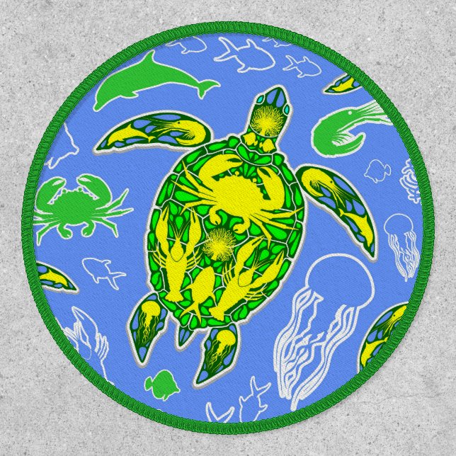 Sea Turtle Coral Reef Marine Life Symbol  Patch (Front)