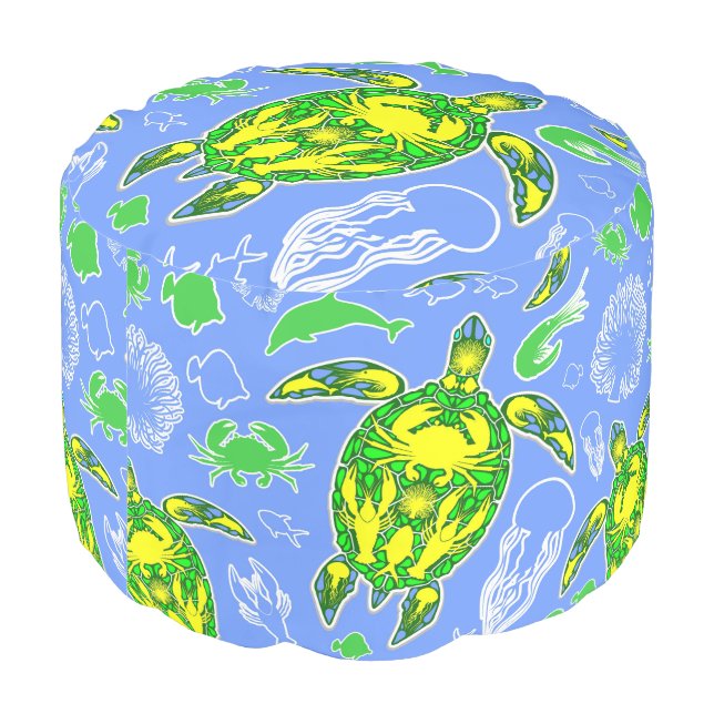 Sea Turtle Coral Reef Marine Life Symbol  Pouf (Angled Back)
