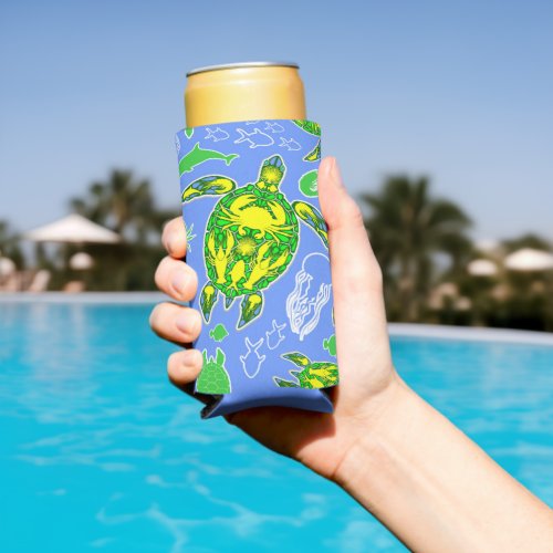 Sea Turtle Coral Reef Marine Life Symbol  Seltzer Can Cooler