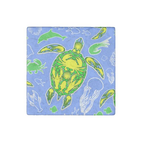 Sea Turtle Coral Reef Marine Life Symbol  Stone Magnet