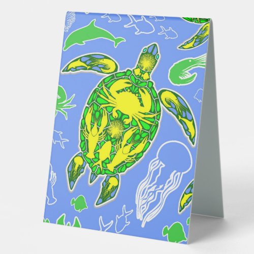 Sea Turtle Coral Reef Marine Life Symbol  Table Tent Sign